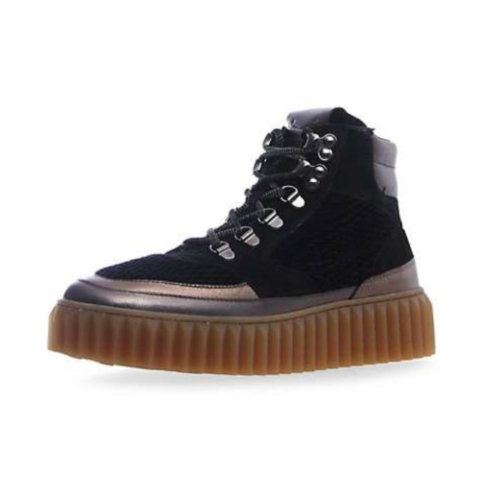 Eva Shearling Embossed Velvet Leather Hiking Boots - Picture 2 of 5